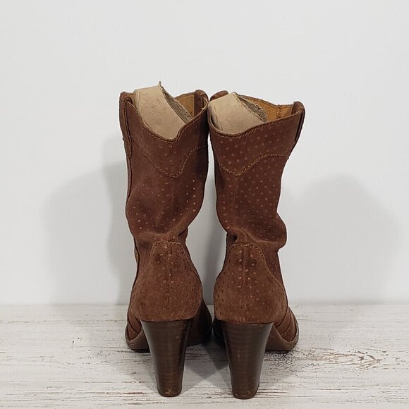 Born  Brown Suede Leather Heeled Booties  Women's Size 7   Dot pattern - Picture 6 of 10